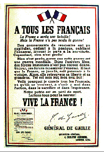 Affiche appos&eacute;e sur les murs de Londres &agrave; partir du 18 juin 1940